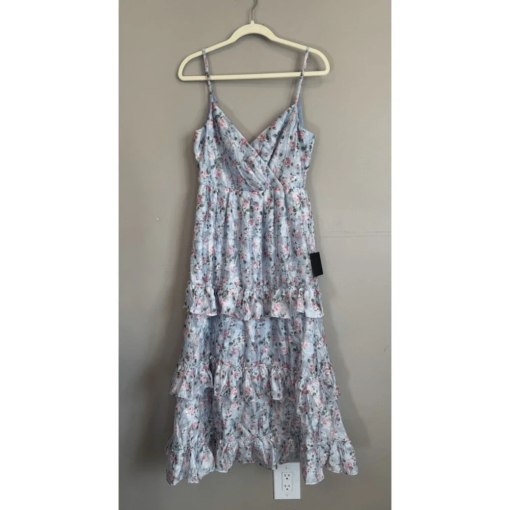 NEW Lulus Perfectly Charismatic Blue Floral Tiered‎ Ruffled Maxi Dress Lulus SM - Picture 3 of 5